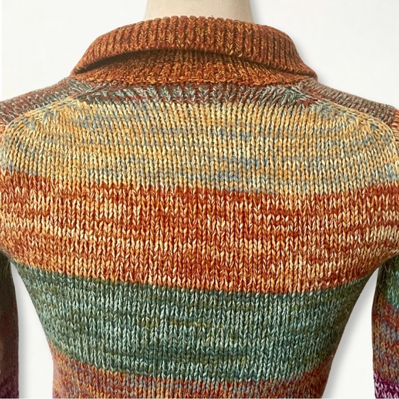 Vintage 1970s Space Dye Colorful Striped Knit Collared Sweater Size Small - Picture 9 of 11